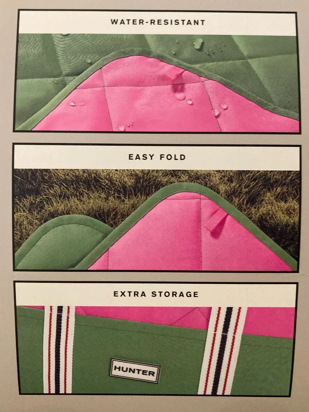 HUNTER | Green/Pink Color Block Outdoor Water Resistant Packable Travel Blanket